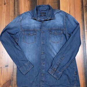 Artful Rebel Men’s Blue Denim Shirt Faded Wash Button-Up Long Sleeve S